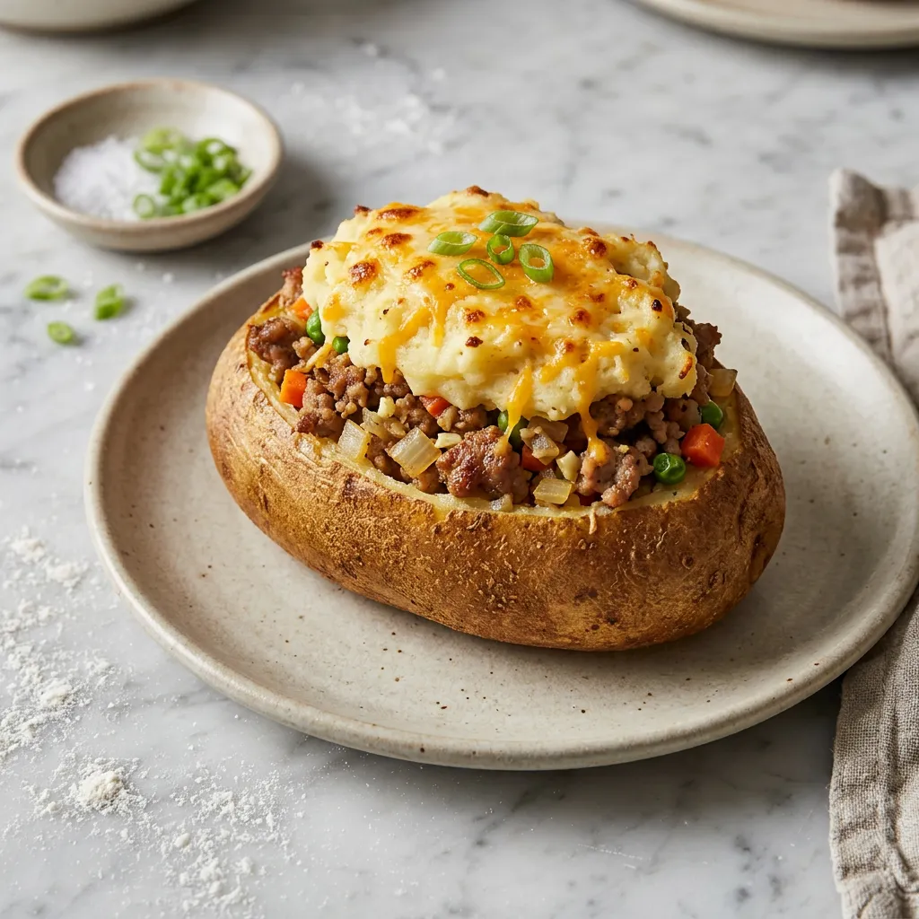 Finished TikTok's Cottage Pie Baked Potatoes dish
