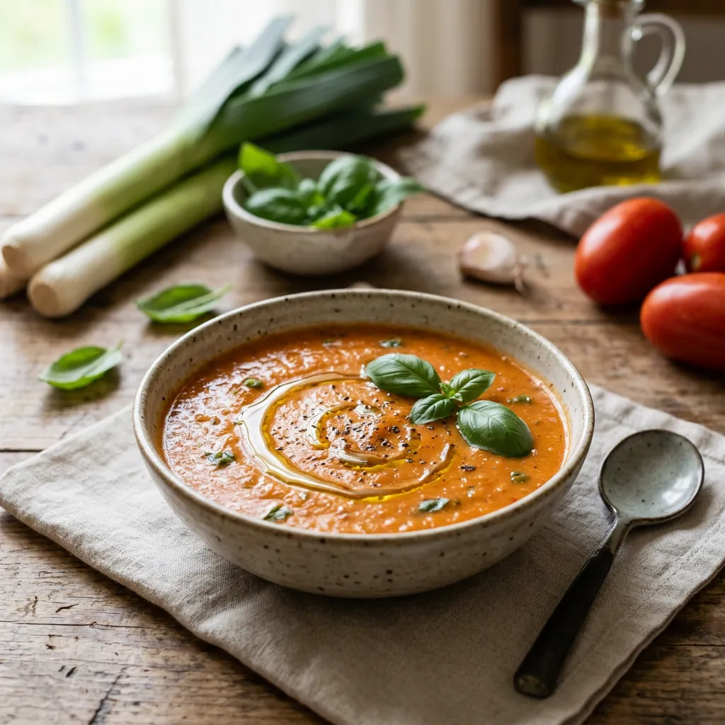 Tomato, Basil, and Leek Soup