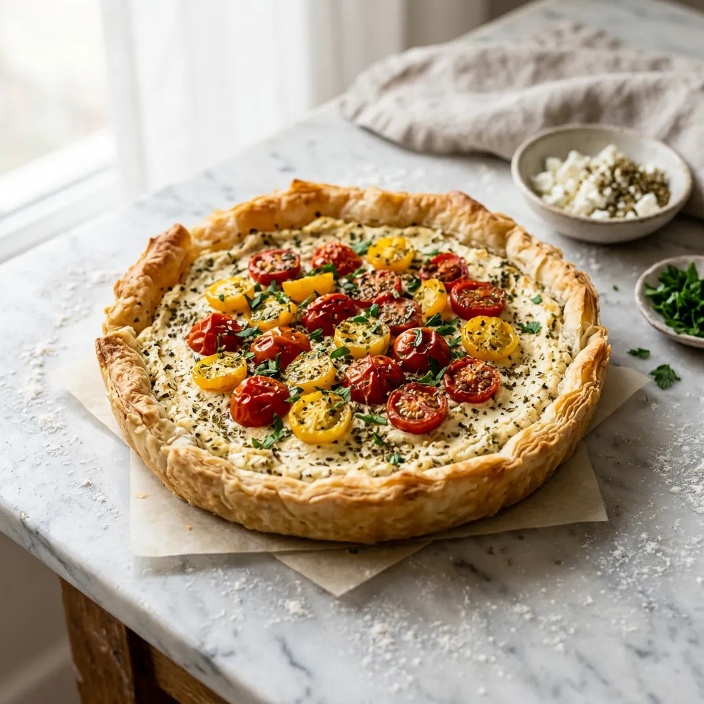 Tomato Tart With Fillo and Feta Cream Recipe