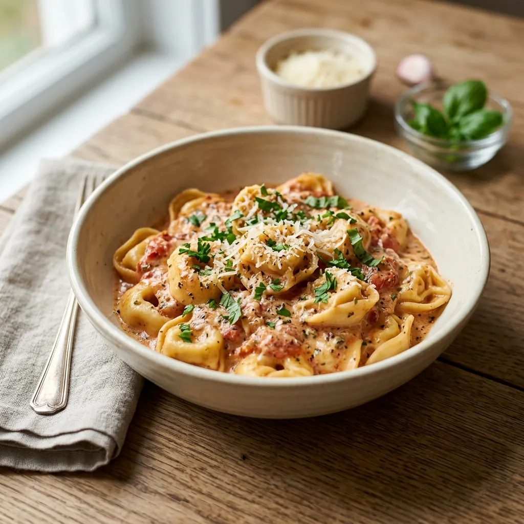 Tortellini With Tomato Basil Cream Sauce