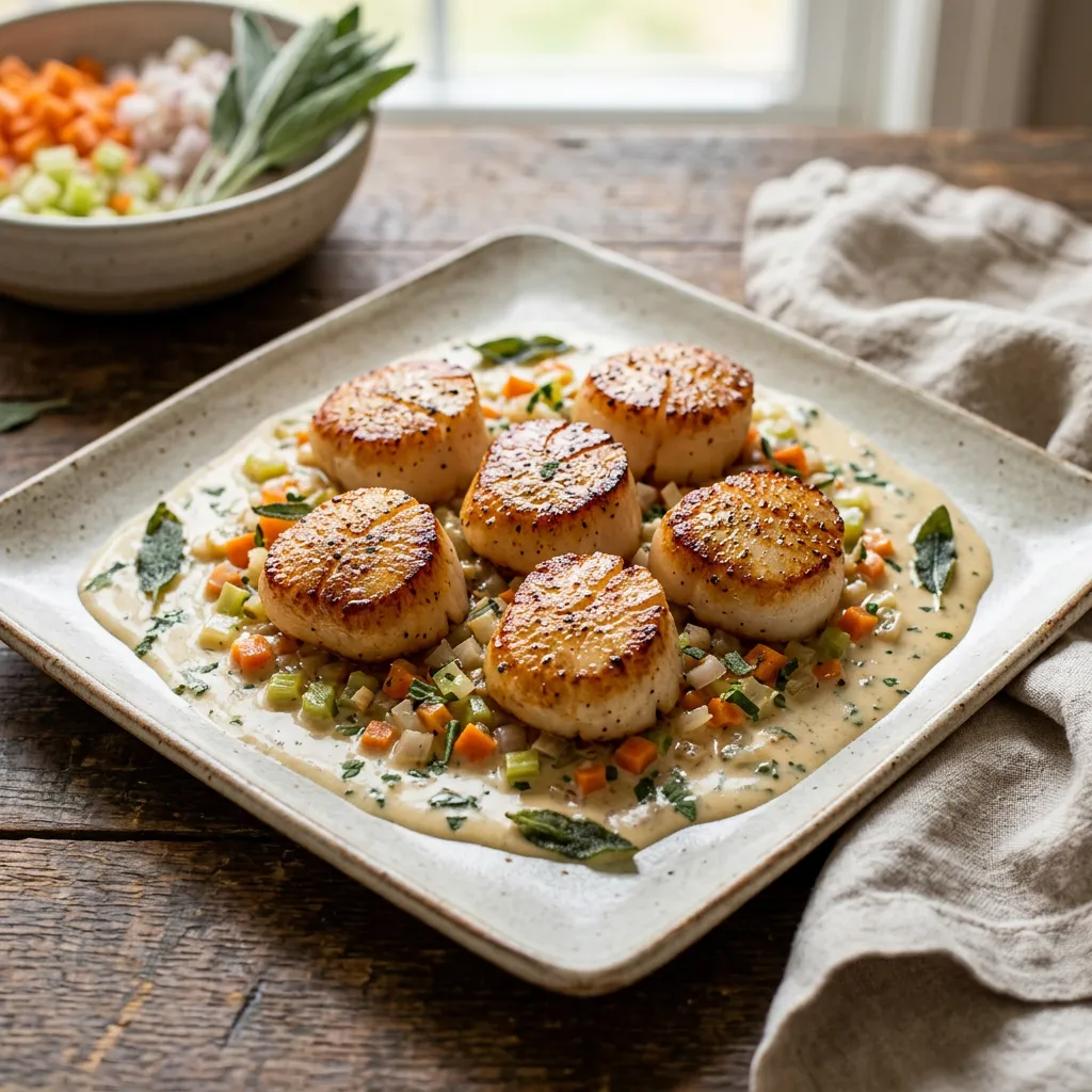 Traditional French Scallops Sage Cream