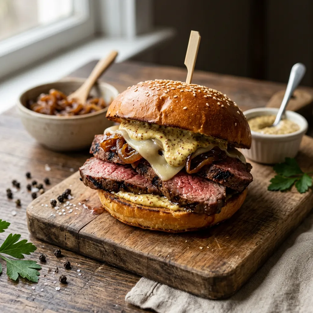 Tri Tip and Caramelized Onion Sandwiches With Mustard Aioli