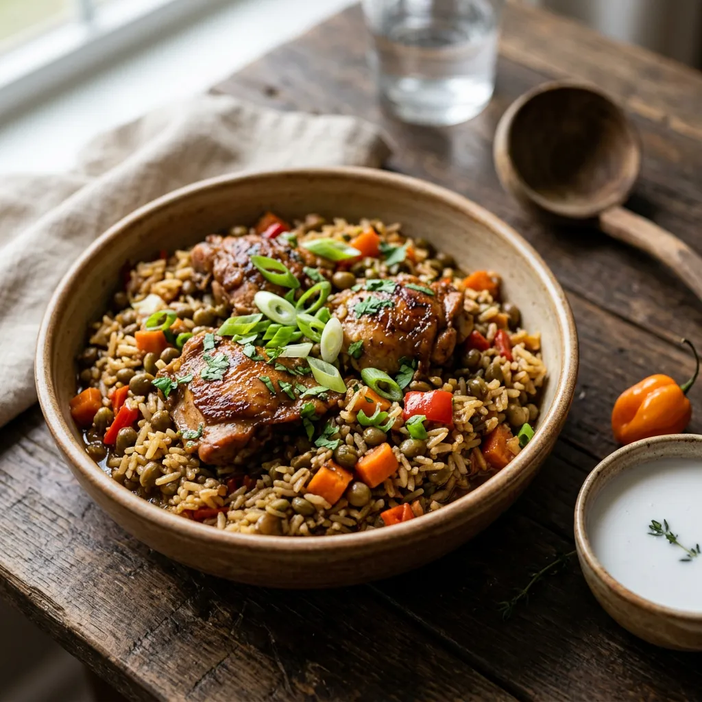 Trinidad Pelau Chicken and Pigeon Peas