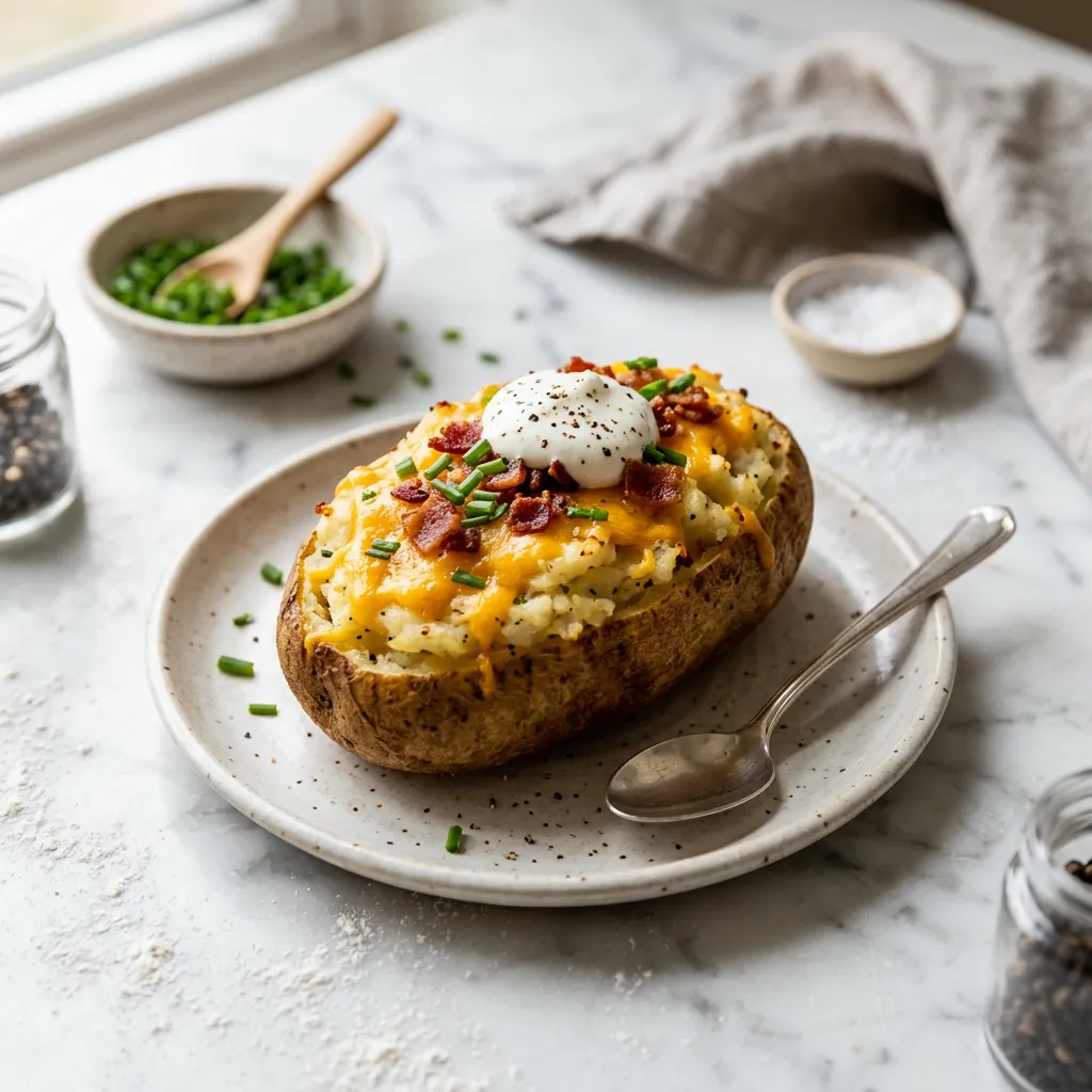 Finished Twice Baked Potatoes With Sour Cream and Chives dish
