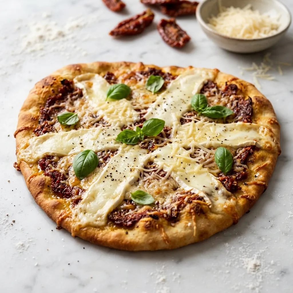 Two Cheese and Sun Dried Tomato Pesto Naan Pizza