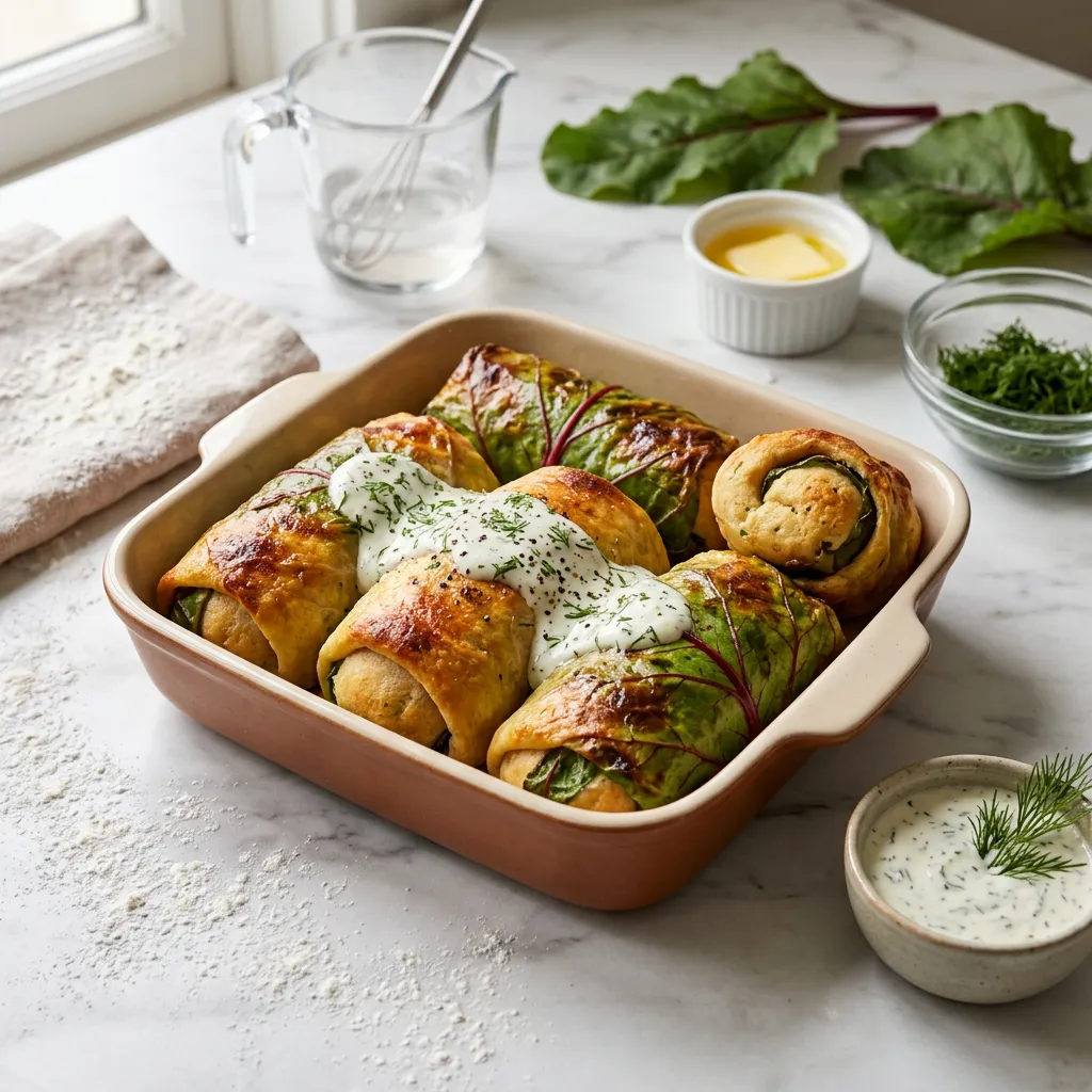 Ukrainian Beet Leaf Rolls Stuffed With Bread