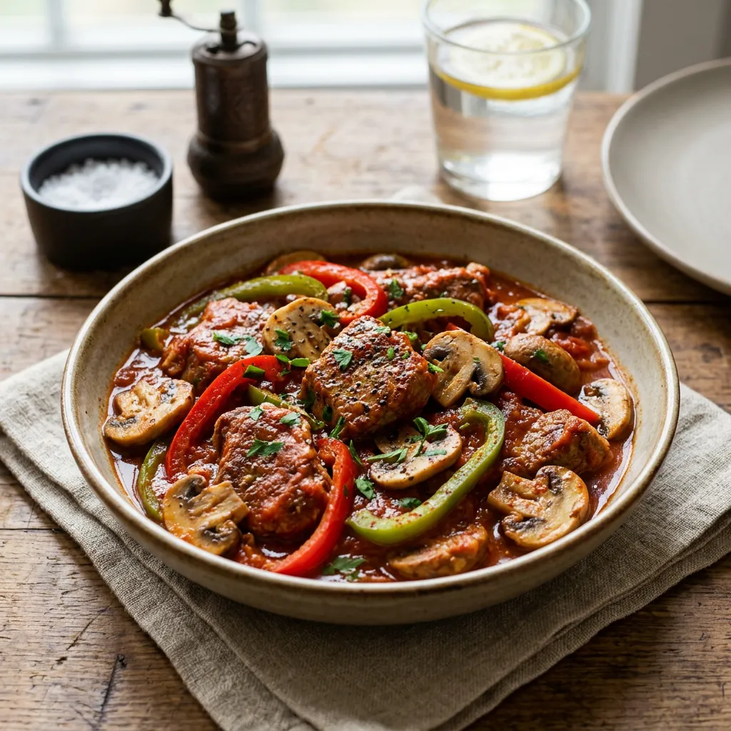 Veal With Peppers and Mushrooms