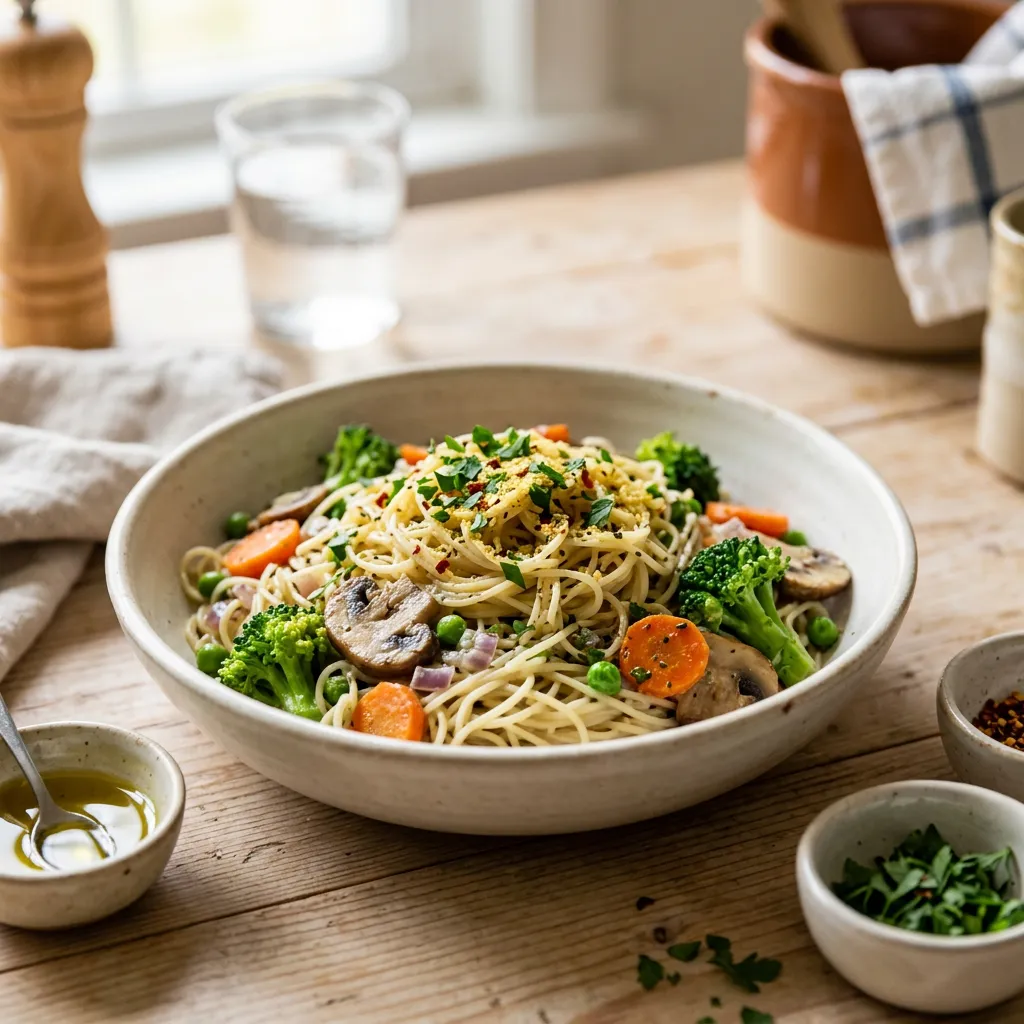 Vegan Angel Hair Pasta Primavera