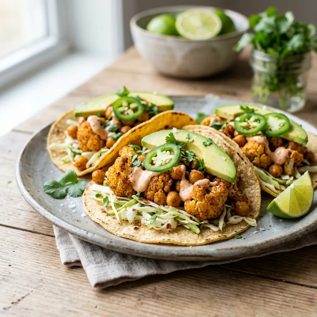 Vegan Cauliflower Tacos With Crispy Chickpeas