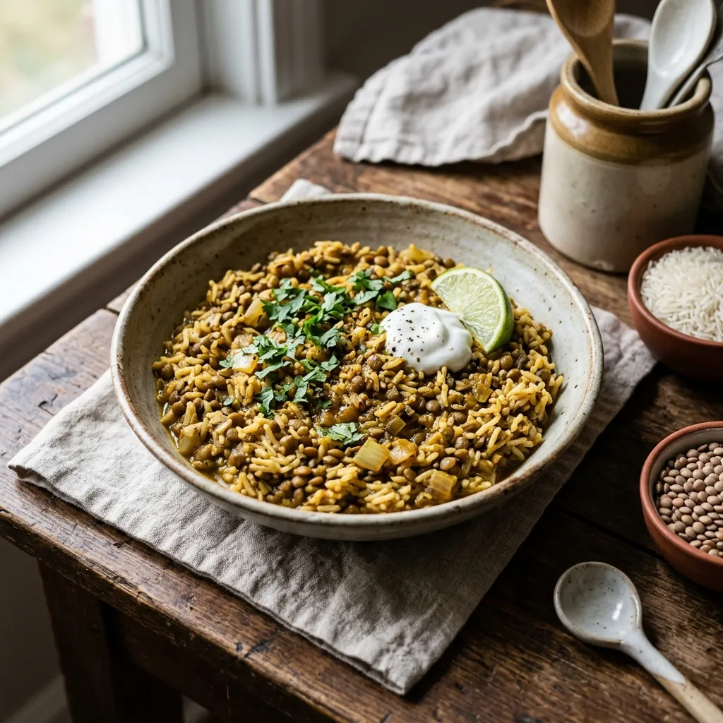 Vegan Crock Pot Curried Rice and Lentils