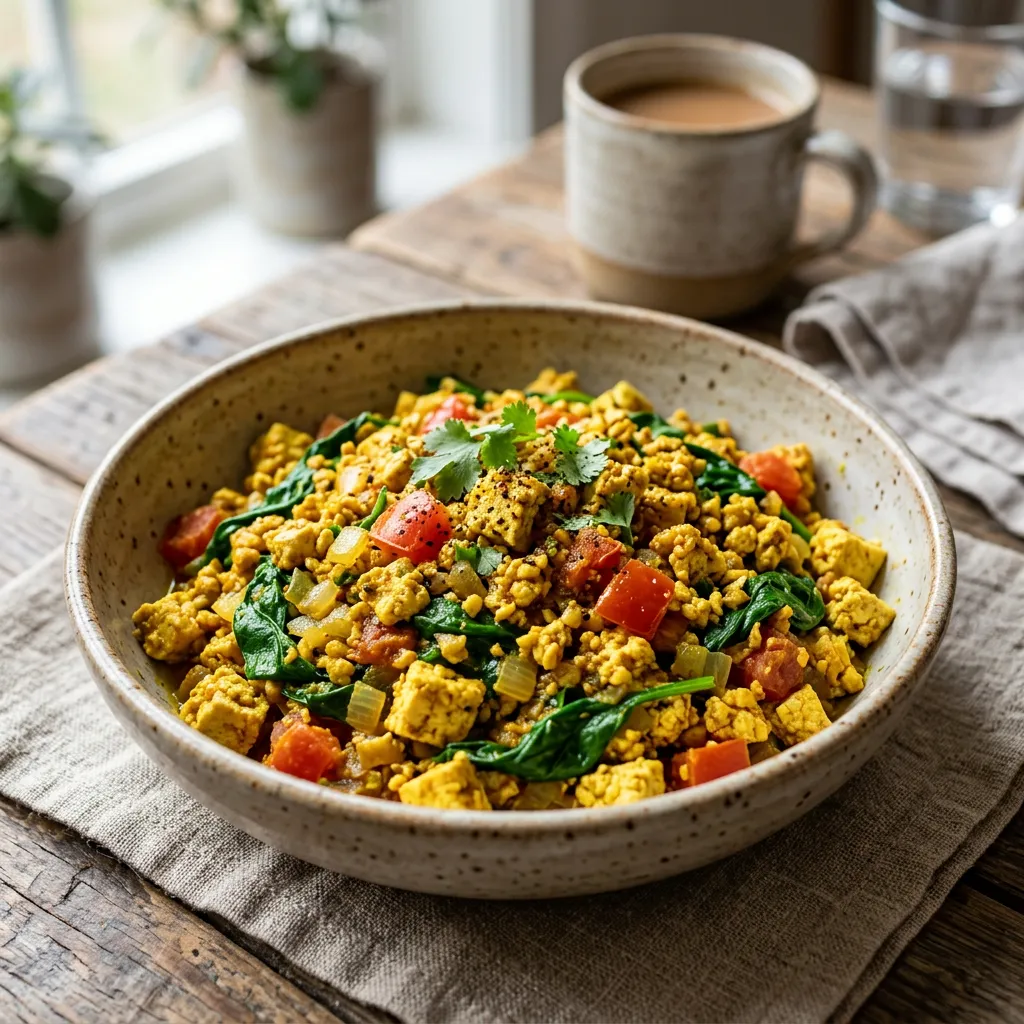 Vegan Curried Tofu Scramble With Spinach