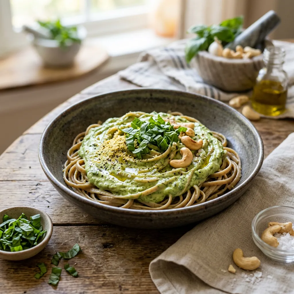 Vegan Dairy-Free Creamy Basil Pasta