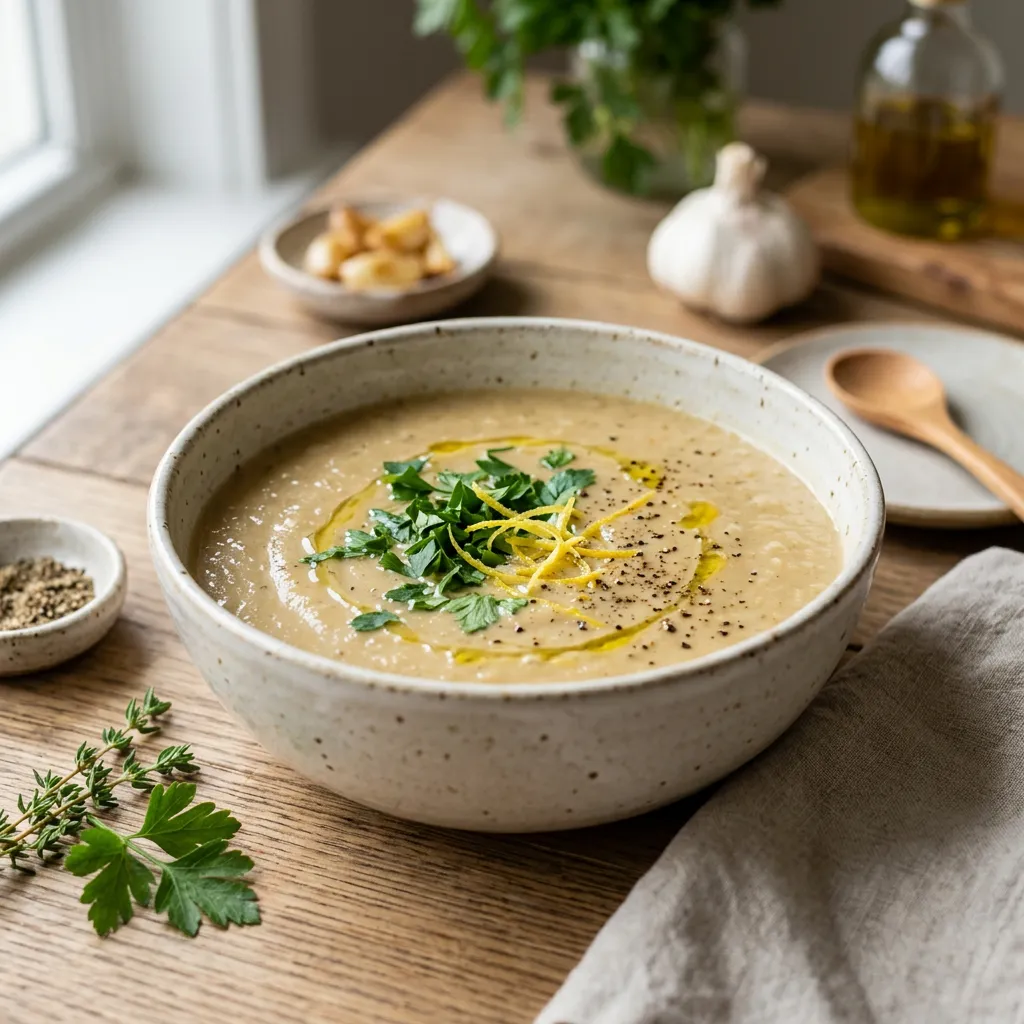 Vegan Roasted Garlic and Lemon Soup