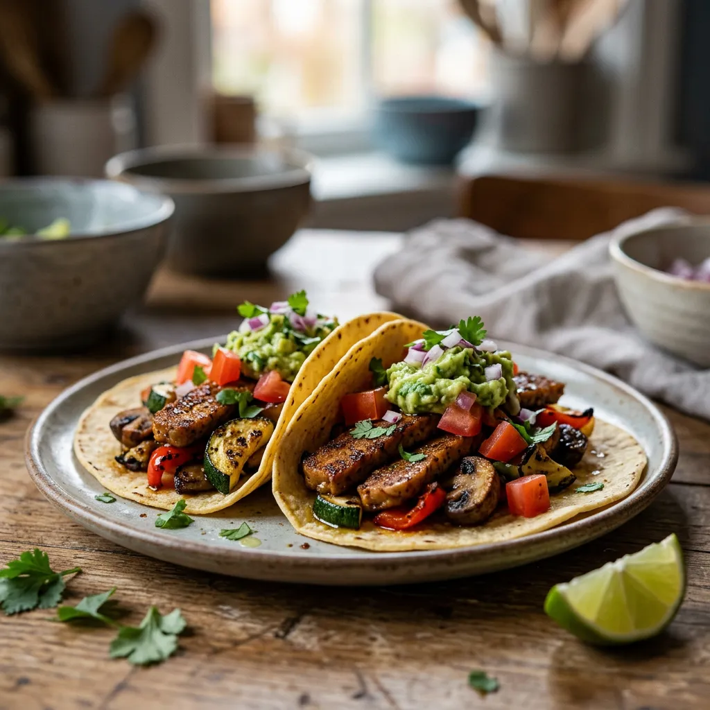 Vegan Seitan Tacos With Roasted Vegetables