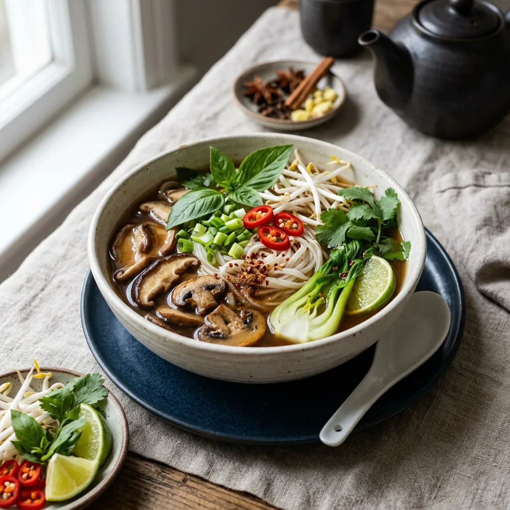 Vegan Vietnamese Pho With Bok Choy and Mushrooms