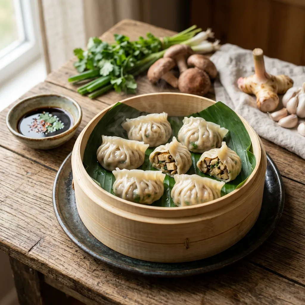 Vegetarian Thai Steamed Dumplings with Shiitake Mushrooms