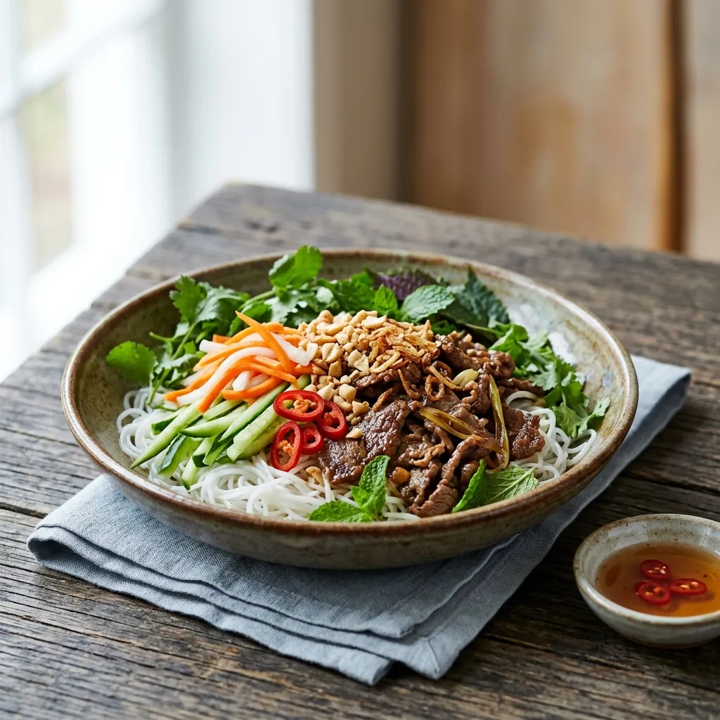 Vietnamese Noodle Salad With Lemongrass Beef (Bun Bo Xao)