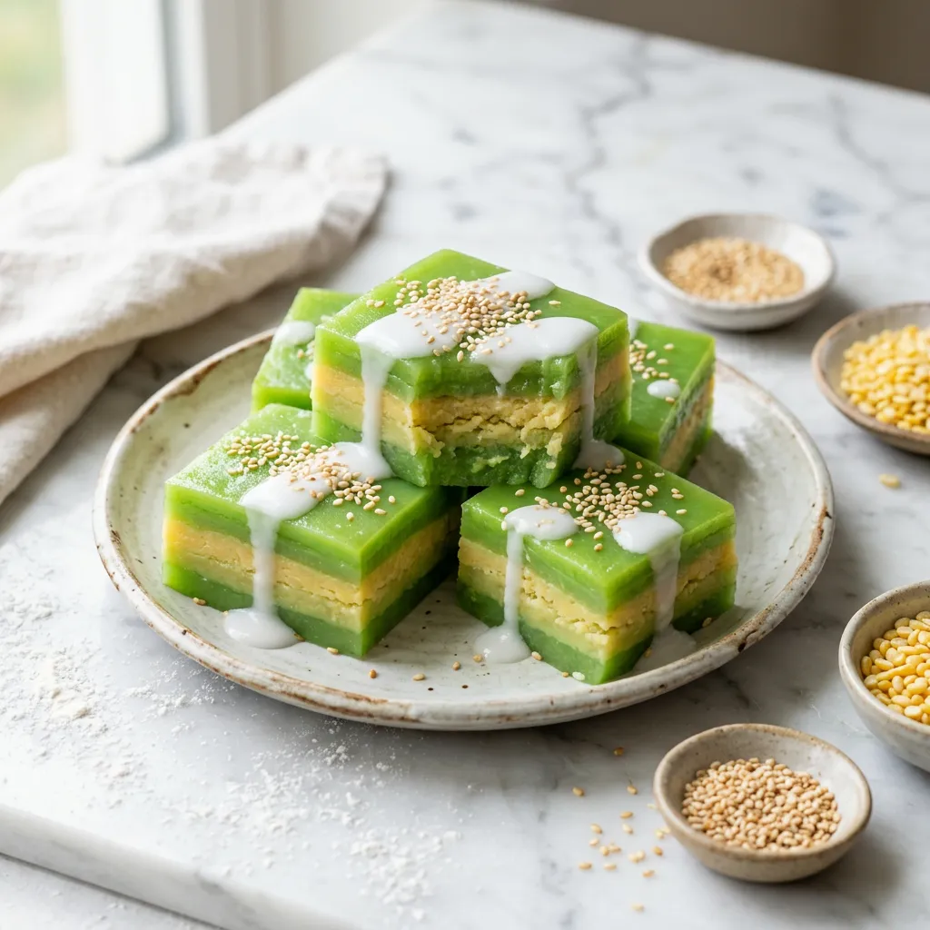 Vietnamese Pandan Rice and Mung Bean Cake Recipe