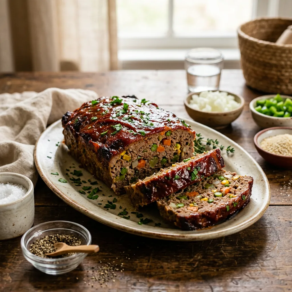 Finished Vintage Vegetable Soup Meatloaf dish