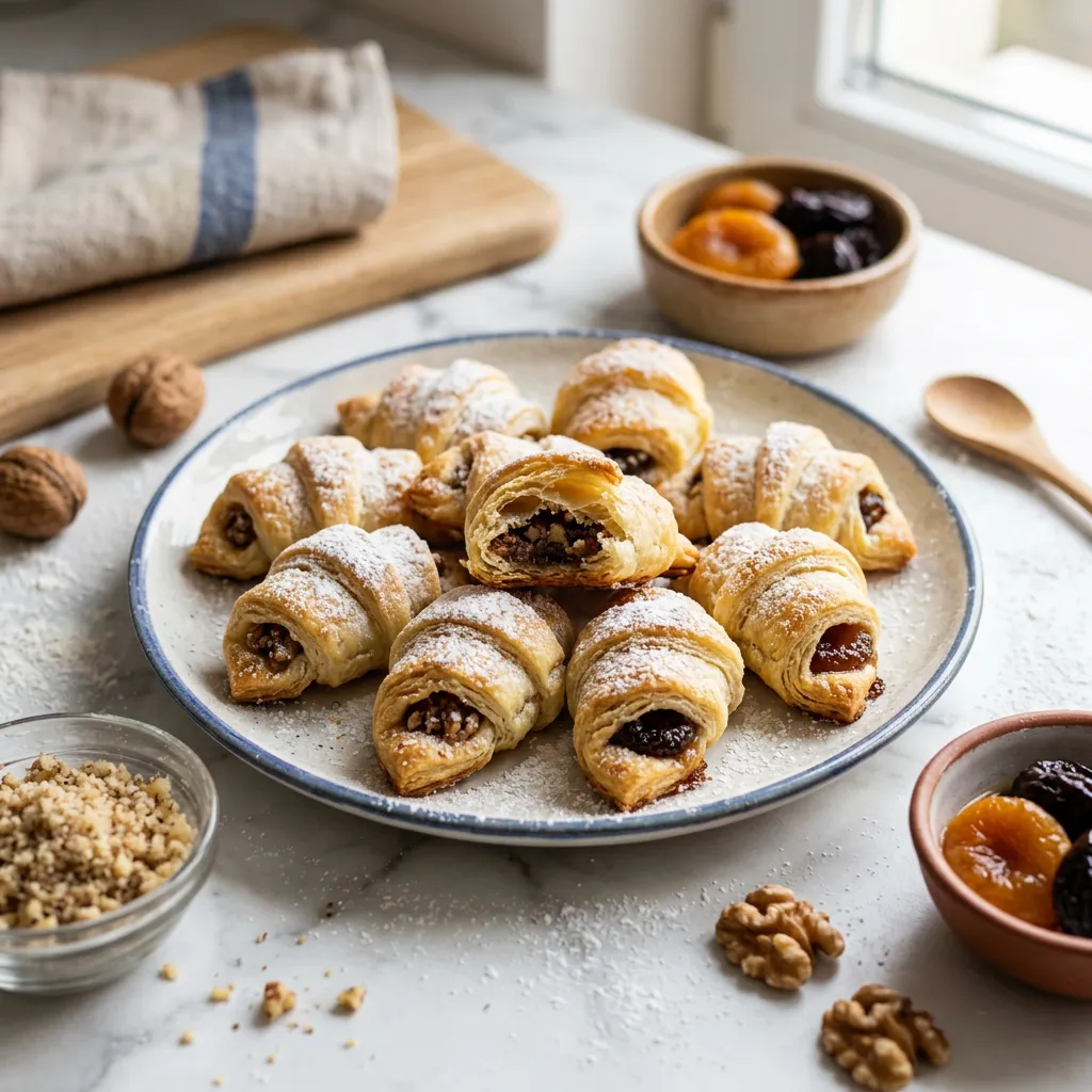 Walnut or Fruit-Filled Crescent Cookies (Roszke or Rosky)