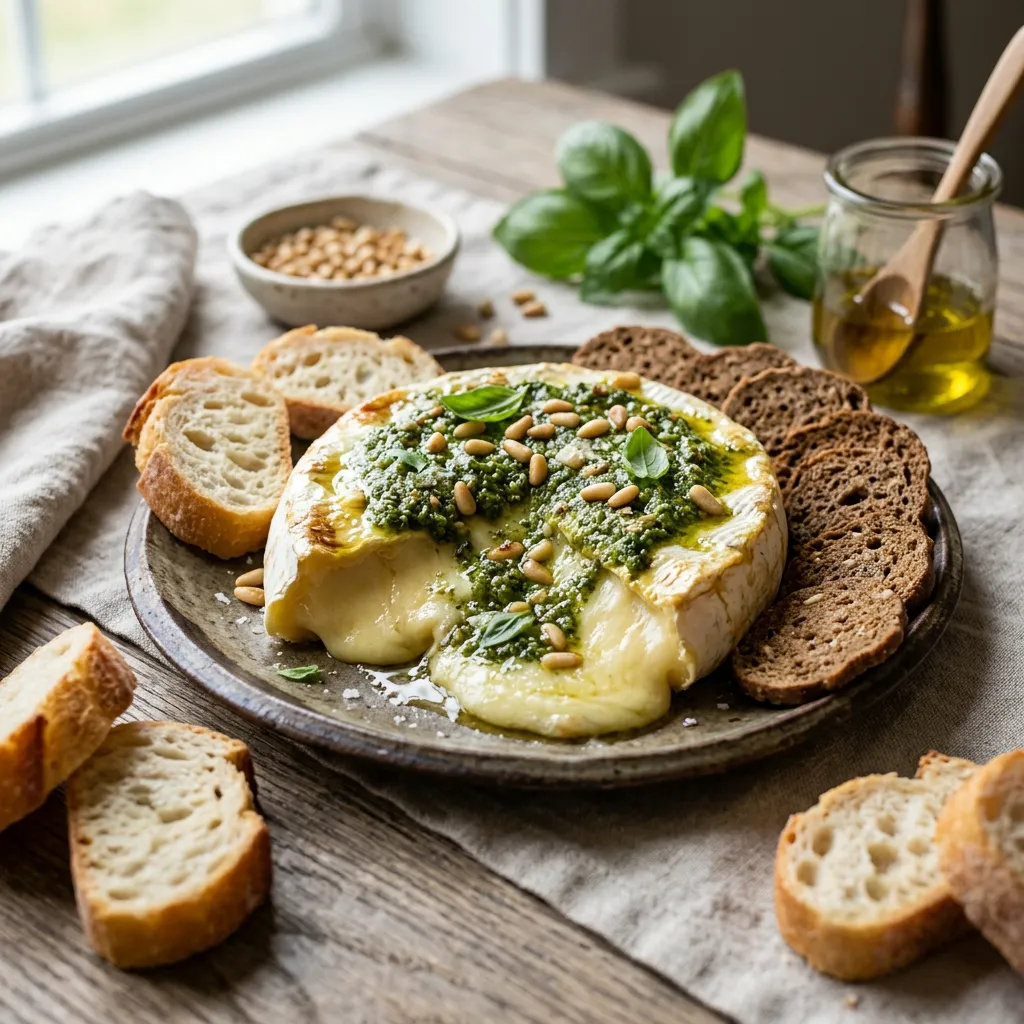 Warm Oven Brie With Pesto