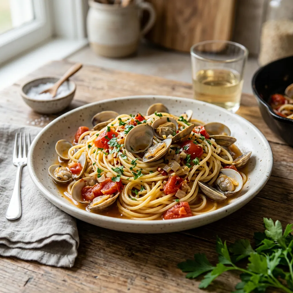 White Wine and Garlic Clam Pasta