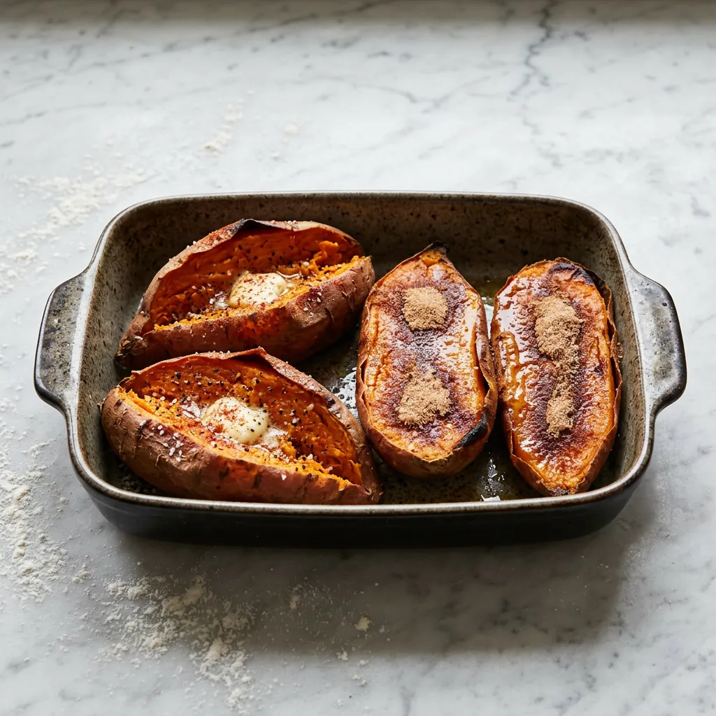 Finished Whole Baked Sweet Potatoes dish