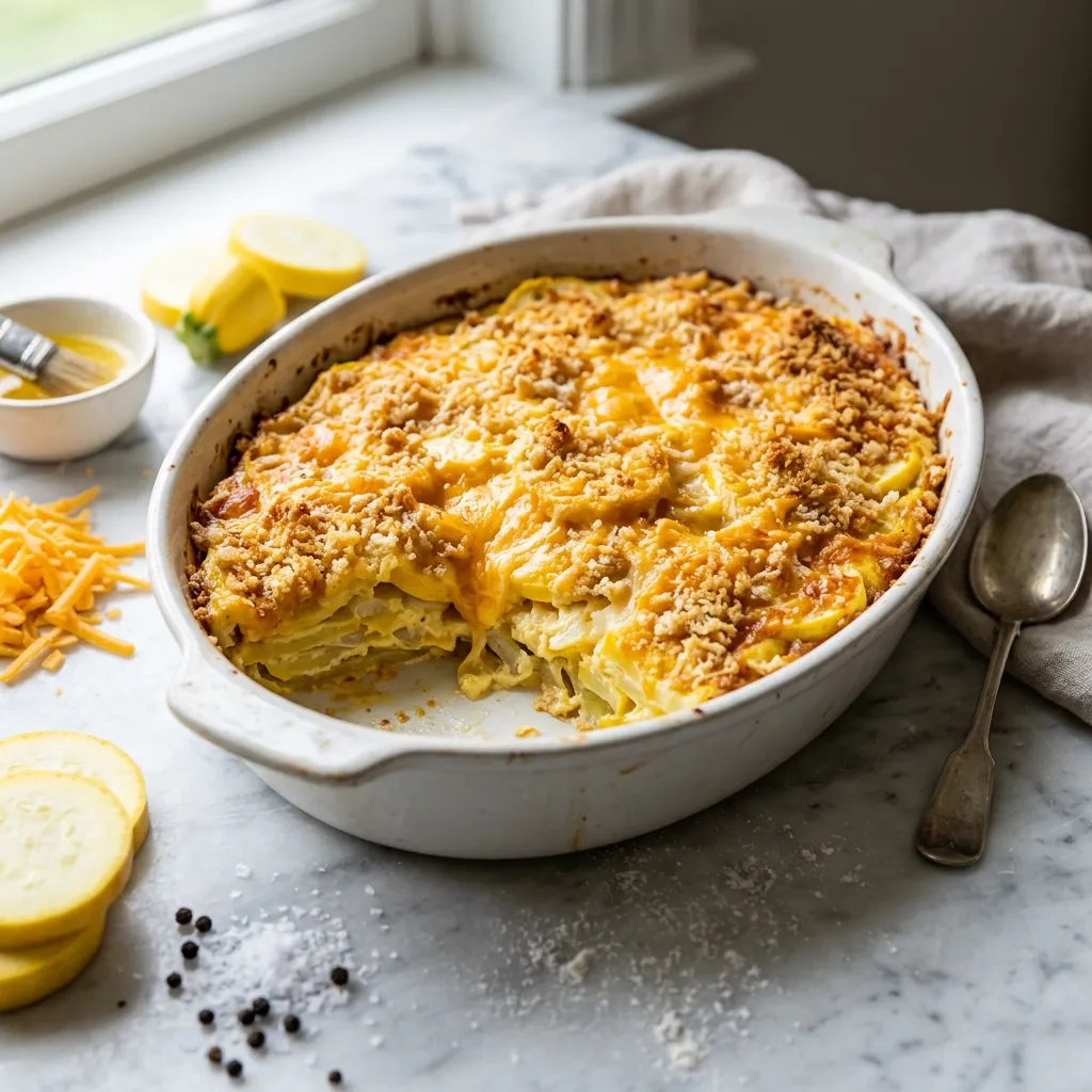 Finished Yellow Squash Casserole dish