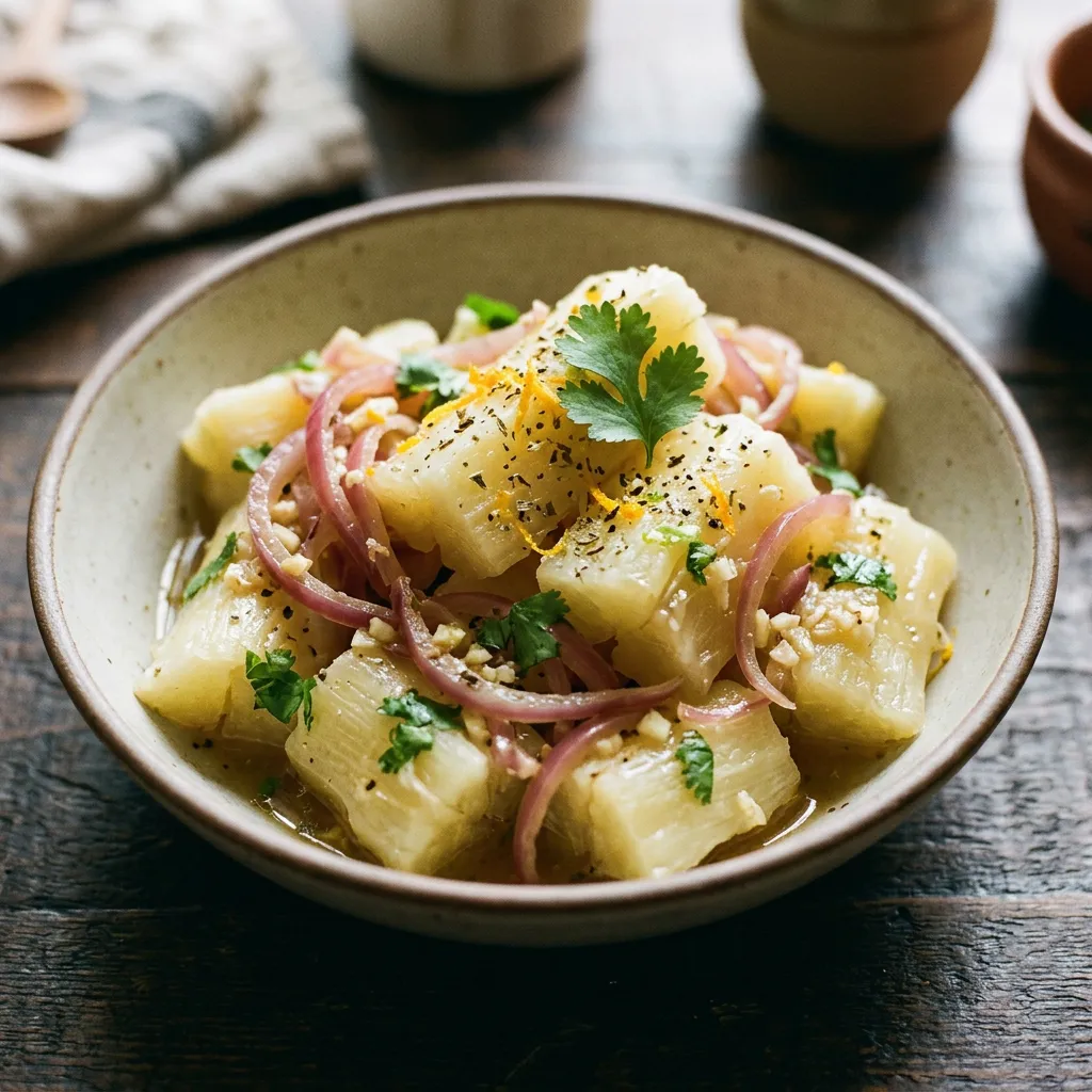 Yuca con Mojo (Yuca With Garlic Sauce)