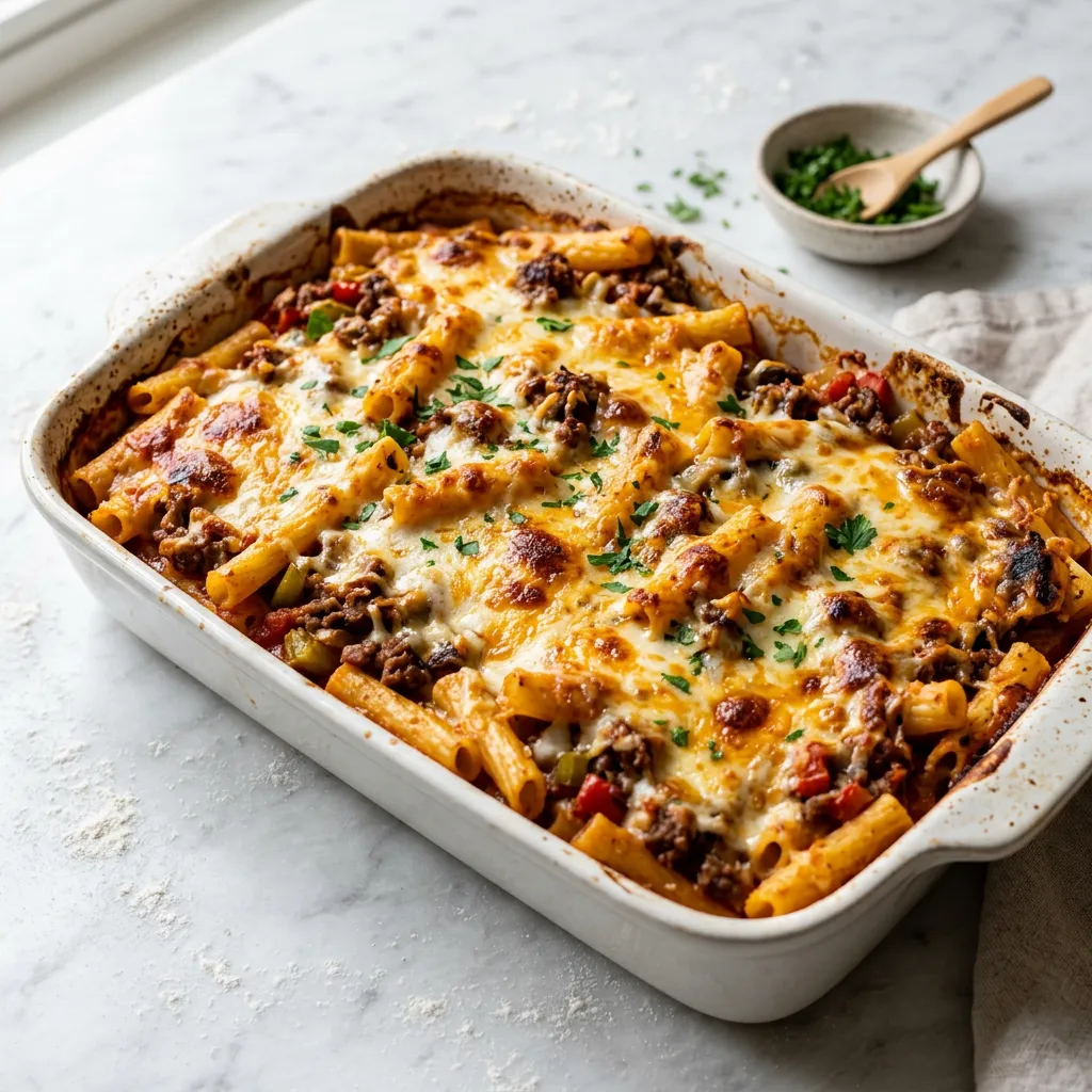 Ziti Casserole With Ground Beef and Mushrooms Recipe