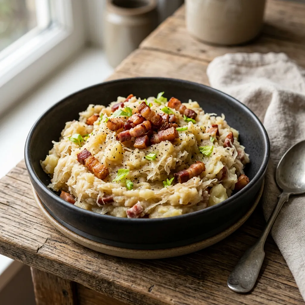 Zuurkoolstamppot - Sauerkraut-Potato Puree with Crispy Bacon